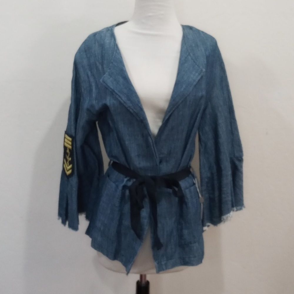 George J. Love Lightweight Chambray Belted Jacket Ruffle Sleeve Y2K -  S -  New!